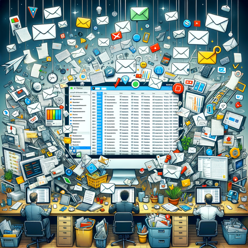 The featured image for this blog post could include a stylized depiction of a busy tech workspace, with a computer displaying a cluttered inbox full of emails from companies like Amazon, Google, and Meta. Surrounding the computer could be visual representations of tools and techniques for email management, such as labels, filters, and productivity apps. The image should convey a sense of overwhelm and chaos, but also include elements symbolizing organization and efficiency, like color-coded folders and checkmarks. This contrast will visually represent the transition from inbox chaos to a well-managed communication hub that the blog post aims to achieve. A tagline across the image could read, "Master Email Management: Tips for Big Tech Software Engineers".