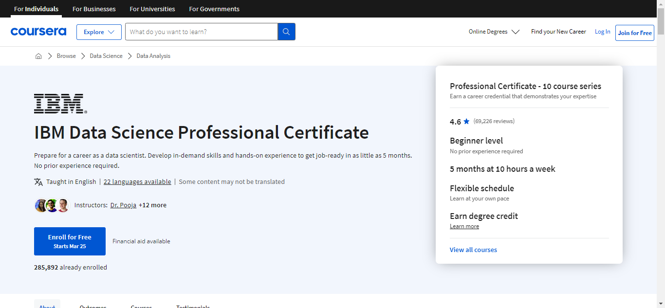 IBM Data Science Professional Certificate - Coursera (IBM)