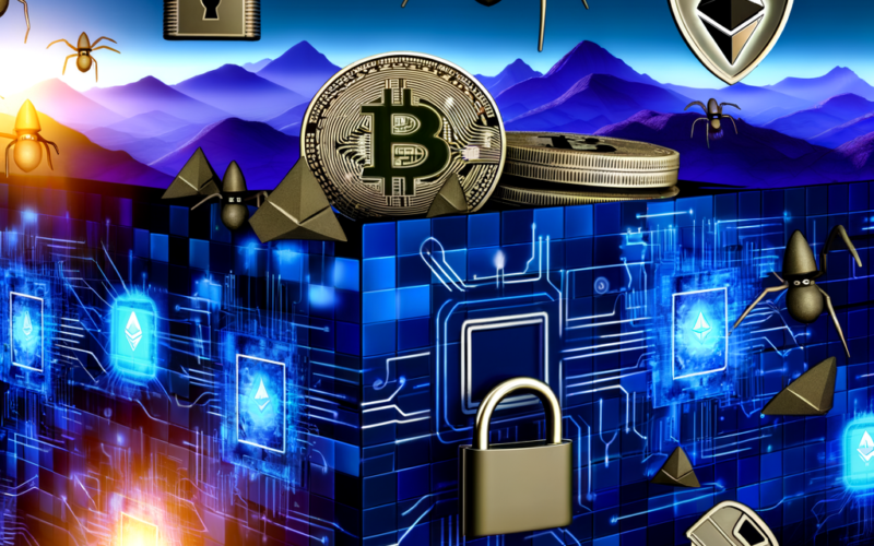 The featured image for this topic could depict a digital landscape with futuristic elements symbolizing cryptocurrencies like Bitcoin and Ethereum. The image could include visual representations of cybersecurity threats, such as hackers and malware, hovering around digital assets, emphasizing the importance of robust security measures. Elements such as padlocks, shields, and keys could be integrated into the design to convey the concept of protecting digital assets. Additionally, the image could showcase modern security technologies like hardware wallets and multi-signature wallets to illustrate effective security practices in the cryptocurrency realm. Overall, the image would aim to visually encapsulate the dynamic and high-stakes nature of cryptocurrency security in the digital age.